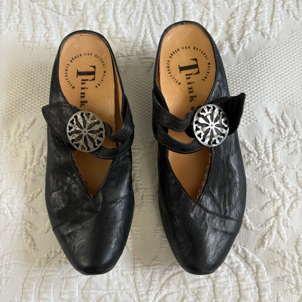 Think! Comfort artsy leather low heel shoes black size 38, US 7